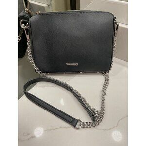 Rebecca Minkoff Avery Black Leather Crossbody Bag With Silver Chain Strap